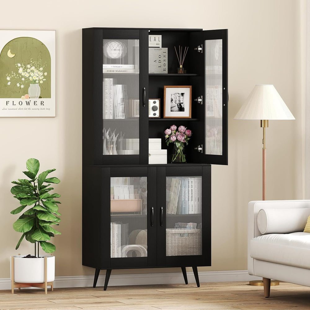 LOKO Kitchen Pantry Cabinet, Freestanding Storage Cupboard with Translucent F...