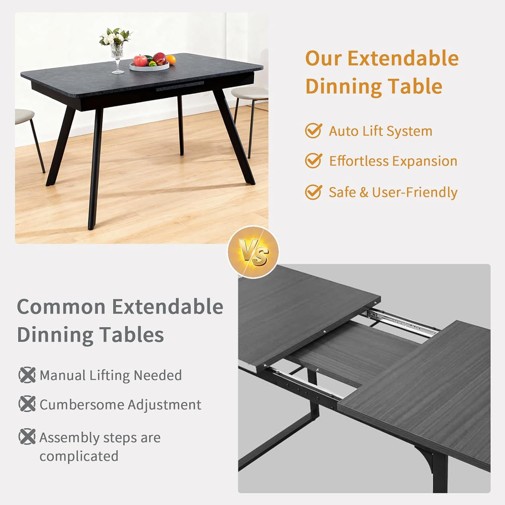 Extendable Dining Table 47-59 Inch - Space-Saving Slide-Out Design, Black Lav...