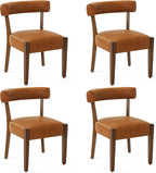 Modern Dining Chairs Set of 4, Faux Leather Upholstered Kitchen & Dining Room Chairs, Mid Century Modern Wooden Dining Chairs Oversized Sturdy Rounded Chairs Curved Back, Brown