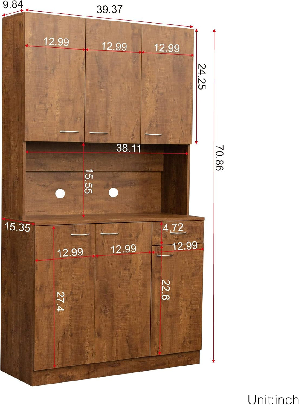 LUMISOL Pantry Sideboard, Solid Wood Kitchen Pantry Storage Cabinet, 70.87” T...