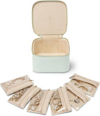 Vlando Jewelry Box with 6 Velvet Jewelry Bags Travel Jewelry Case for Women Girl Premium Petal Hardware Jewelry Organizer Necklace Rings Earrings Bags Bride Teacher Mom Gifts-Mint Green