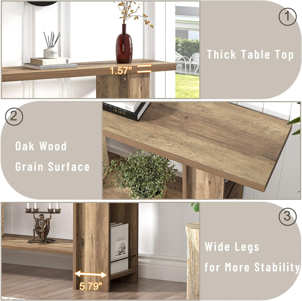 FOLUBAN 53 Inch Long Entryway Table, 2-Tier Wood Console Table with Storage S...