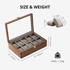 muso wood Watch Display Box, 10 Slot Watch Case for Men, Watch Organizer Box with Glass Lid, Watch Case with Removable Velvet Pillow, Father's Day Gift - 10 Slot, Walnut