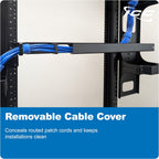 ICC 1U Ring Cable Manager Panel with Cover, Metal, 3" D-Rings, Horizontal Cable Management, Rackmount for 19” Network Racks, Black, Single Pack