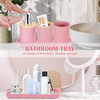iMucci 9Pcs Pink Bathroom Accessories Set - with Trash Can,Toilet Brush,Toothbrush Holder, Lotion Soap Dispenser, Soap Dish,Toothbrush Cup,Qtip Holder,Tray
