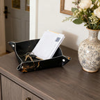 Black Marble Valet Tray Catchall Trays Key Organizer Leather Tray Night Stand Organizer Bedside Vanity Trays Decor for Entryway Table