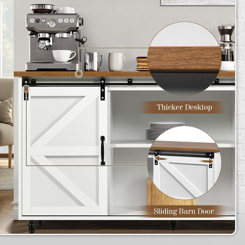 4ever2buy Farmhouse Coffee Bar Cabinet with Sliding Barn Door, 58", White