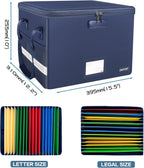 ENGPOW File Box with Lock, Fireproof Document Box with Pockets, Collapsible File Organizer Filing Storage Cabinet with Handle, Portable Home Office Safe for Hanging Letter/Legal Folders, Blue, 2 Pack