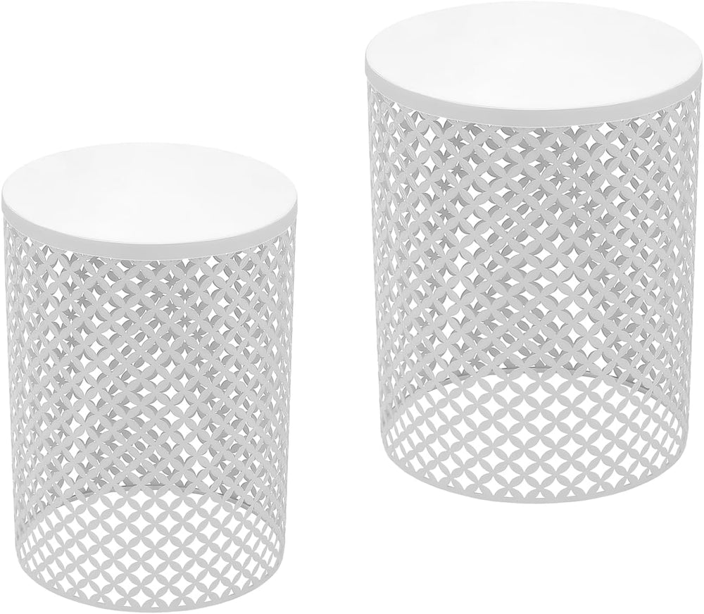 Side Table, Set of 2 Accent Table Decorative Garden Stools for Indoor Outdoor...