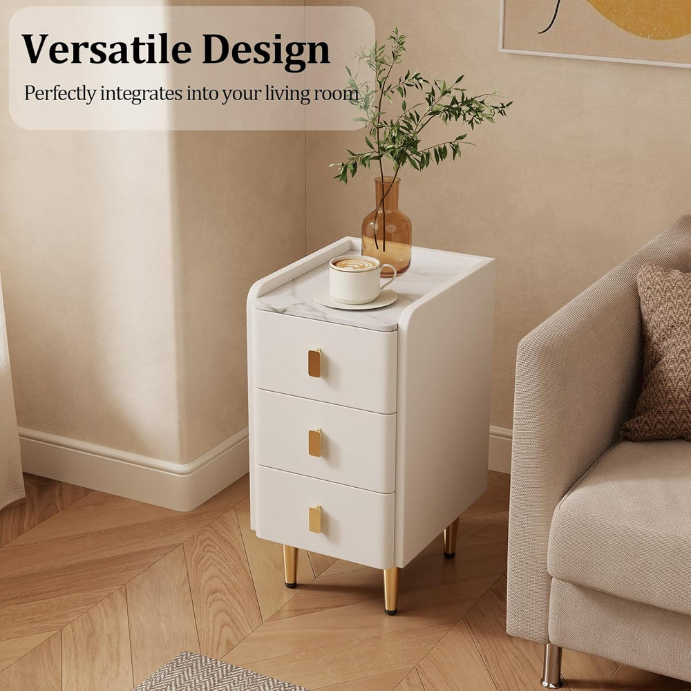 AQIMUELE Narrow Nightstand with Drawers, Narrow Side Table Leather, Small Bed...