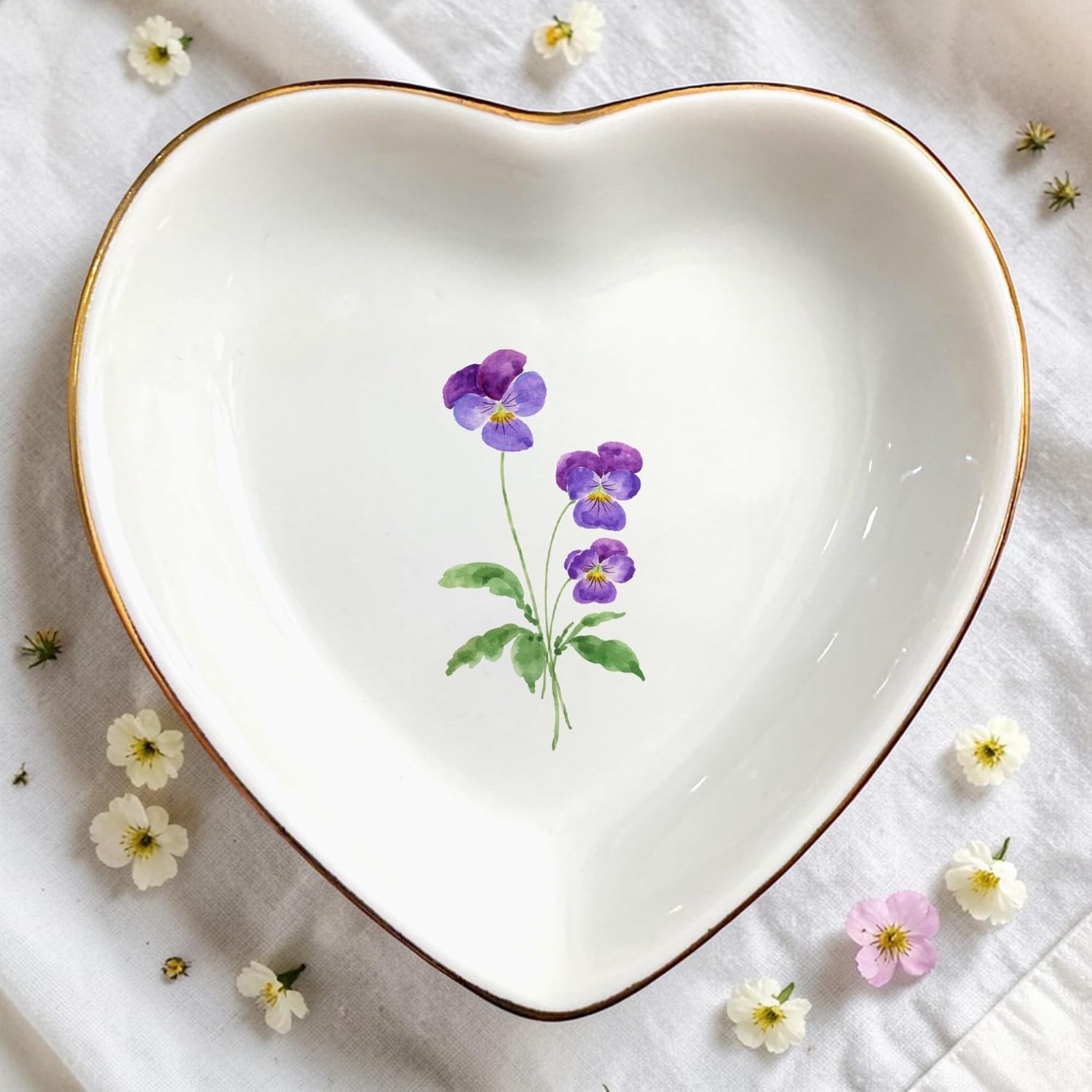 Birth Month Flower Ring Jewelry Dish Tray-Floral Ring Holder for Hippie,Nature,Pace-Birthday Gifts for Mom,Mother-in-law,Step Mom,Aunt,Grandma,Sister,Friends (2 - February (Viole))