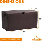 ZYJOYY 125 Gallon Resin Deck Box, Weatherproof Outdoor Storage Box for Patio, Garden, Pool, and Yard, Lockable Waterproof Bin for Tools, Cushions, and Accessories, Brown