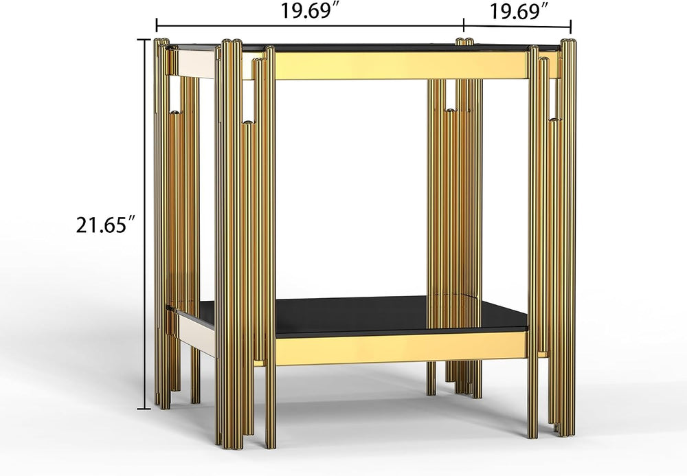 20” Square Glass End Table, 2-Tier Side Table with Black Tempered Glass Top G...