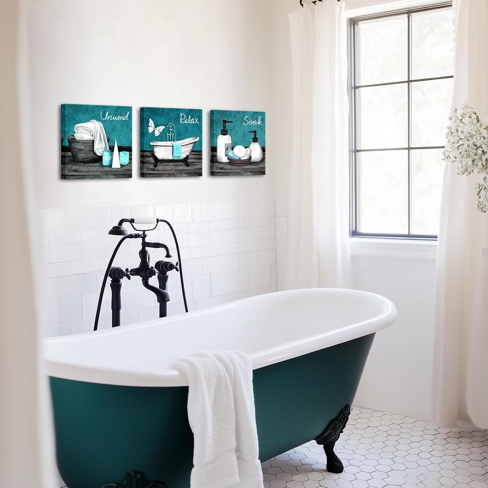 RnnJoile Teal Bathroom Decor Spa Pictures Bathtub Canvas Wall Art Relax Soak ...