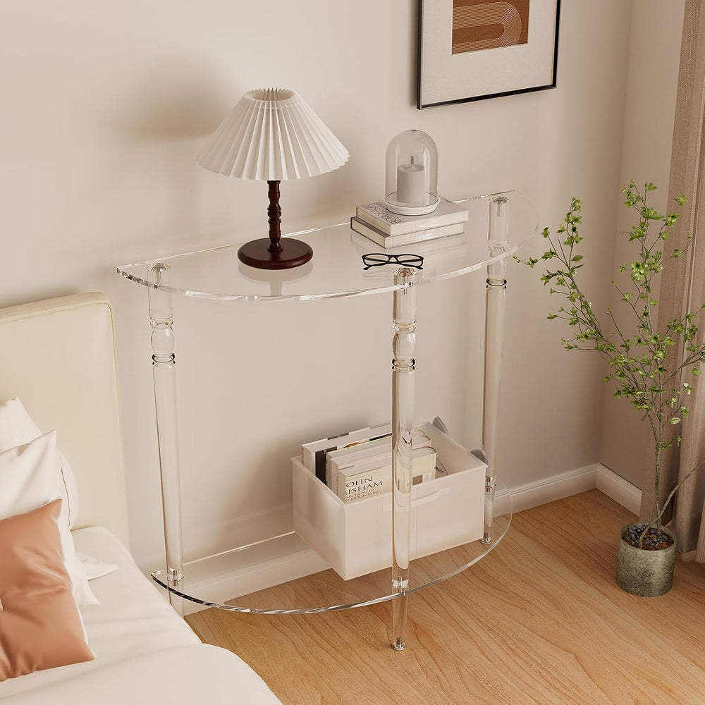Acrylic Console Table, Half Moon, Entryway Table, Narrow Side Table, End Tabl...