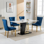 Mid Century Modern Dining Chairs Set of 8, Blue Velvet Upholstered Tufted Back, Kitchen & Dining Room Chairs, Gold Metal Legs, Nailhead Trim, Sillas para Comedor (Blue, 8 Pcs)