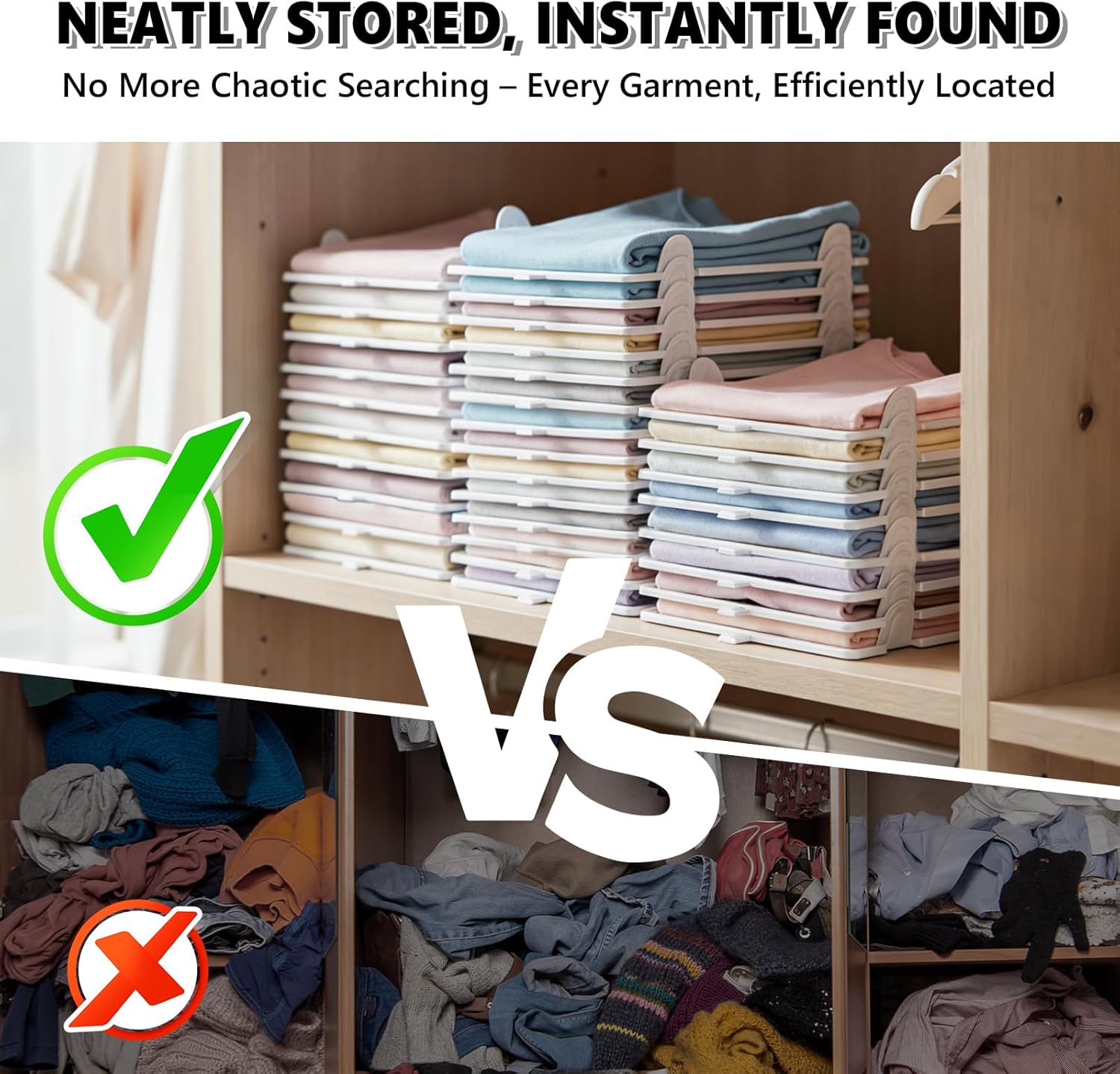 10Pcs Stackable Closet Organizer & Shirt Folding Board Bundle | Space-Savin Closet Organizers and Storage , Foldable ,Ideal for Tshirts ,Sweater ,Pants Storage in Bedroom and Dormroom Black