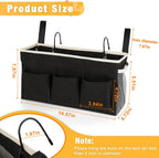 Bedside Caddy Bedside Organizer Bedside Storage Caddy with Fixed Straps and Water Bottle Holder for Home College Dorm Bunk Bed Hospital Bed Crib Bed Rails (Black)