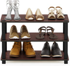 Furinno Turn-S-Tube Shoe Rack, 3-Tier Toolless Shoe Organizer, Shoe Storage, 11.6 x 23.6 x 22.2, for Closet Entryway, Office, Garage, Cherry Oak