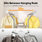 HOKEEPER Clothing Rack Heavy Duty Clothes Rack for Hanging Clothes Load 625LBS Extendable Double Rod Clothes Rack, Adjustable Rolling Garment Rack with Wheels, Basket & Shelves 71.2''W*23.6''D*68.5''H