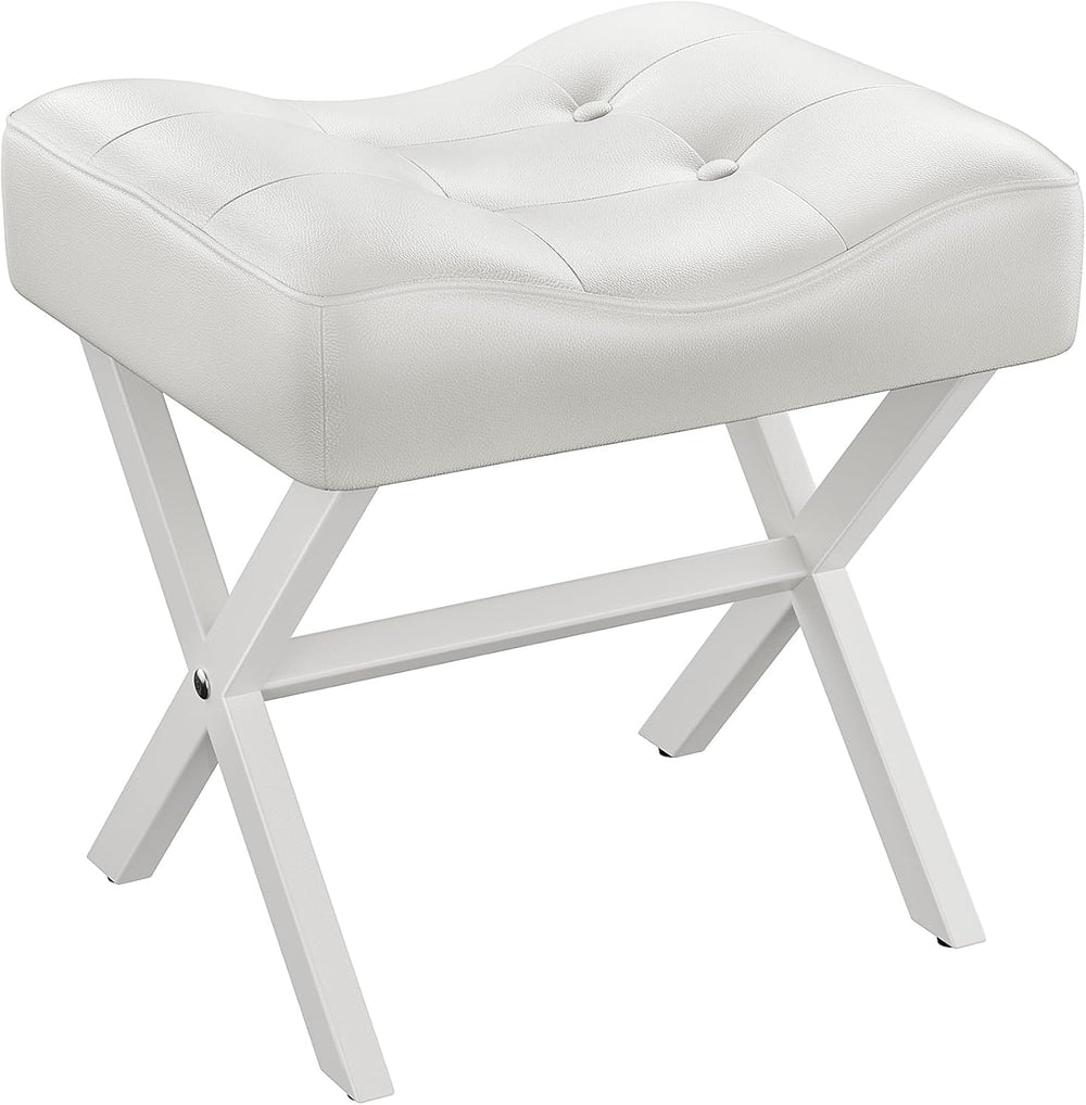 Memobarco 18-Inch Large Leather Vanity Stool, Vanity Chair with Metal X-Leg, ...