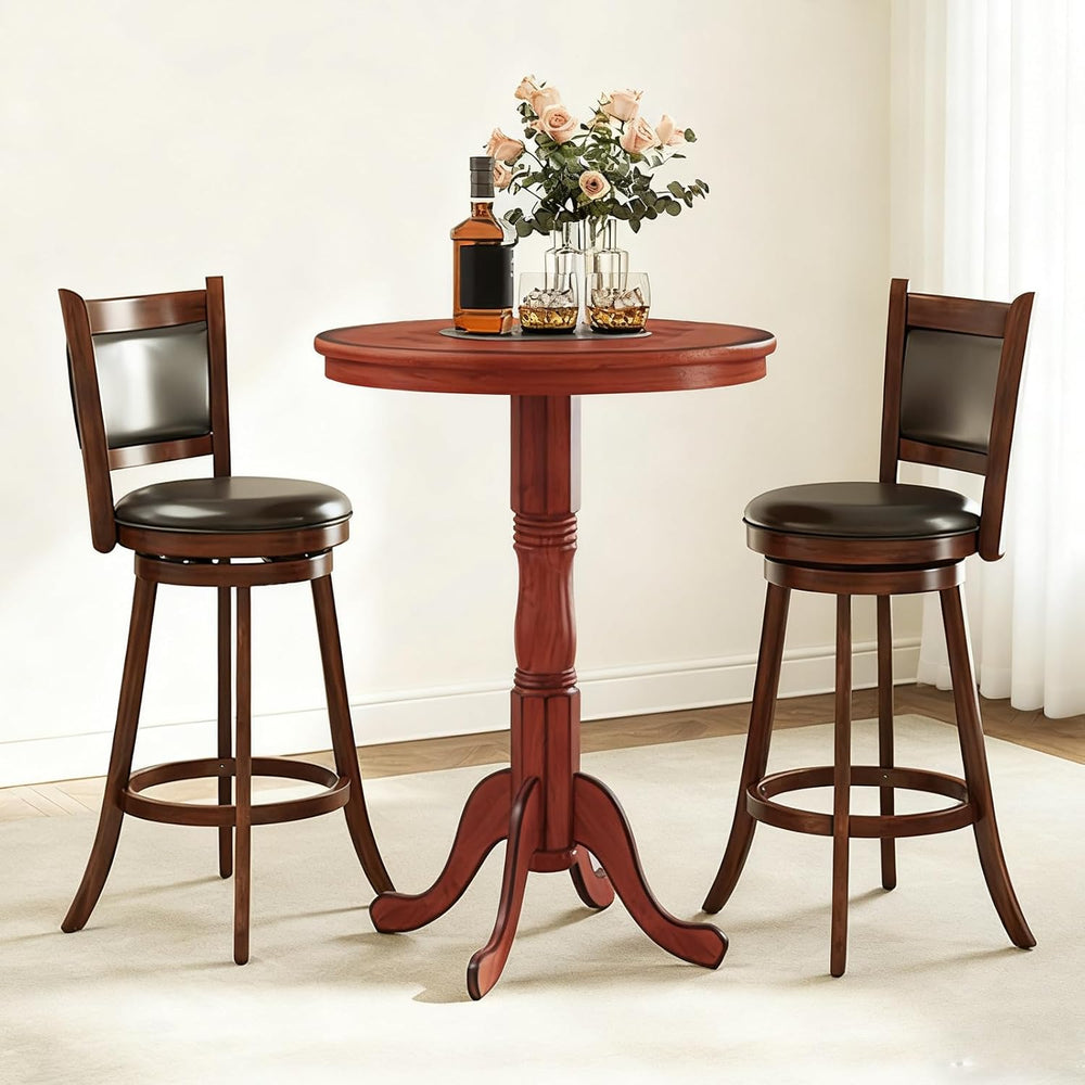 3 Piece Bar Table and Chairs Set, Round Counter Height Dining Table with Ches...