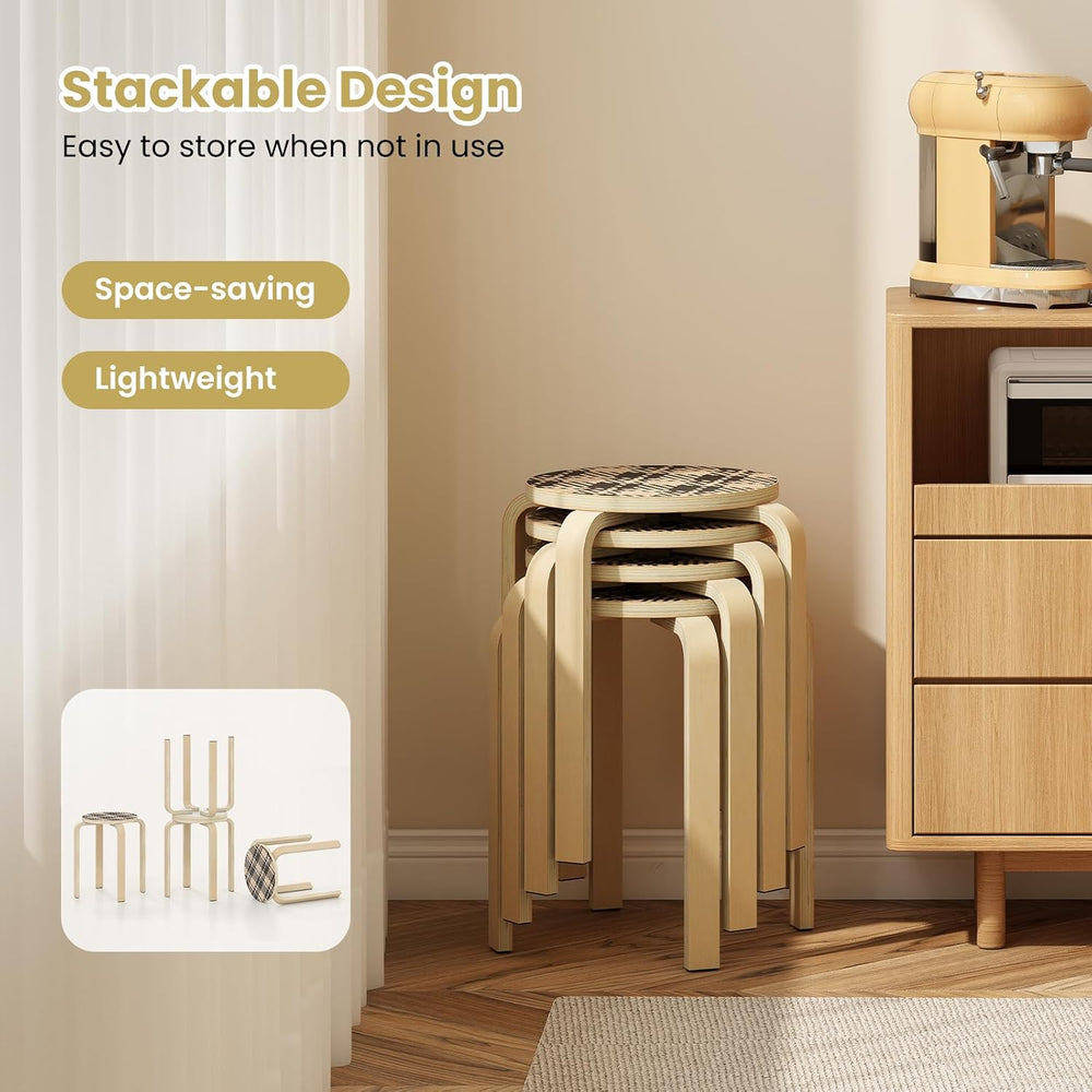 GOFLAME Stackable Wooden Stools Set of 4, 18-Inch Backless Chairs with Round ...