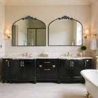 MISSDAY Vintage Matte Black Baroque Mirror for Wall, 36"X30" Arched Antique Wall Mirror with Elegant Carving Top, Full Metal Frame Wall-Mounted Mirror for Bathroom, Living Room, Fireplace, Entryway
