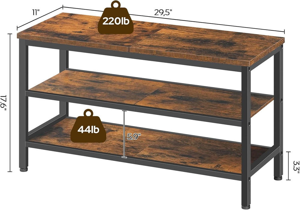 YATINEY Wooden Shoe Bench, 3-Tier Industrial Shoe Storage Bench, Sturdy Shoe ...