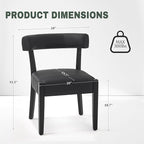 Modern Black Dining Chairs Set of 2, Faux Leather Upholstered Kitchen & Dining Room Chairs, Mid Century Modern Wooden Dining Chairs Oversized Sturdy Rounded Chairs Curved Back