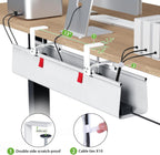 KEEGH No Drill Under Desk Cable Management Tray - 28" Cord Management Under Desk - Clamp/Screw Mount - Support Upto 70lbs - Fabric Wire Management - Gaming/PC Cable Raceways for Office/Home, White
