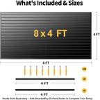 Slat Wall Panels 8x4 ft, Heavy-Duty PVC Garage Slatwall Panel with Trim & Screws, Interlocking Black Wall Panels, Garage Wall Organizer Slat Board PVC Wall Panel for Tools and Sports Equipment Storage