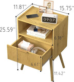 Nightstand,Modern Bedside Table with Storage Drawer and Open Wood Shelf, for Living Room, Bedroom and Small Spaces, Accent Night Stand with Solid Wood Legs, Easy Assembly,Vintage Yellow Oak