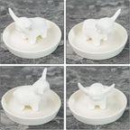 YOBRO Ceramic Highland Cow Ring Holder with Circular Tray, Farmhouse & Bohemian Style - Cute Unique Women Gifts, Jewelry Plate Organizer for Bathroom, Office, Home, Desk Decor