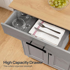 HOOBRO Kitchen Island with Power Outlet, Storage Island with Spice Rack and Drawer, Rolling Kitchen Cart on Wheels, for Home, Dining Room, Natural and Gray GN82UZD01