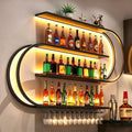 Wine Rack Wall Mounted, 4 Tier Wall Wine Rack with LED Light, Modern Wine Bottle Holder with Wine Glass Hooks, S-shaped Hanging Liquor Storage Display Shelf for Bar (47.24'' * 7.87'' * 59.05'')
