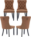 Brown Dining Chairs Set of 4, Upholstered Tufted Linen Fabric Dining Room Chairs with High Back, Nailhead Trim and Black Solid Wood Legs, Modern Dining Chair for Dining Room, Kitchen(Brown)