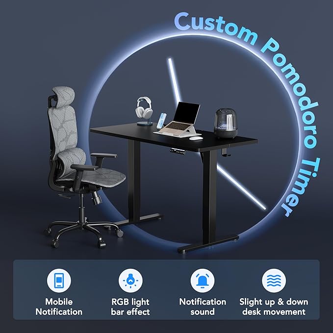 HUANUO 55 inch Electric Standing Desk with Smart APP, Alexa & Google Voice Control, Wi-Fi, Adjustable Height, 6 Memory Settings, Sedentary Reminder, Posture & Neck Care, Sit-Stand Desk, Black