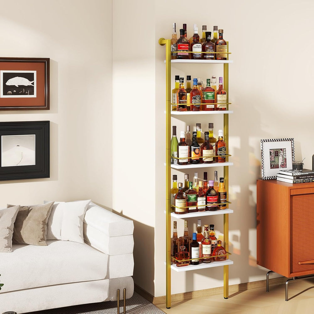 YMYNY 5-Tier Wall Mounted Wine Racks 16.93x7.87x69.68 White & Gold HWR001...