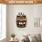Whiskey Barrel Wall Shelf, Wooden Bourbon Bottle Display Rack | Vintage Handcrafted Wooden Liquor Storage Shelf for Home Bar, Kitchen, Man Cave and Farmhouse Decor