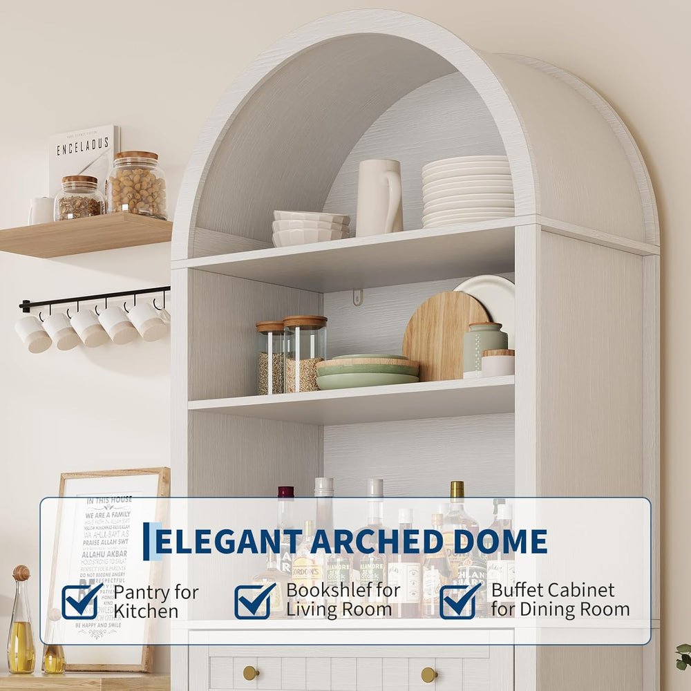73" Tall Arched Cabinet, Arched Kitchen Pantry with Adjustable Shelves, ...