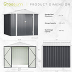 Greesum 8x6FT Outdoor Storage Shed, Utility Tool Shed with Sloping Roof, Metal Storaged Garden Shed with Door & Lock for Patio Storage, Gray
