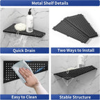 Corner Shower Shelf, Matte Black 12" 304 Stainless Steel Trapezoid Grout in Shelf with Grid Hollows Design, Recessed Bathroom Shelves for Tiled Wall Retrofit, 2 Pack