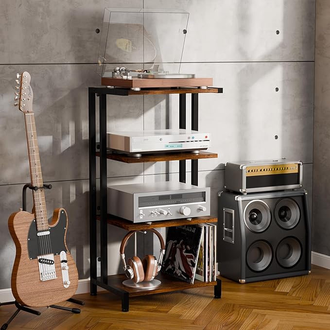 X-cosrack 16.5" Small 4-Tier AV Media Stand,Narrow Version Wooden Corner...
