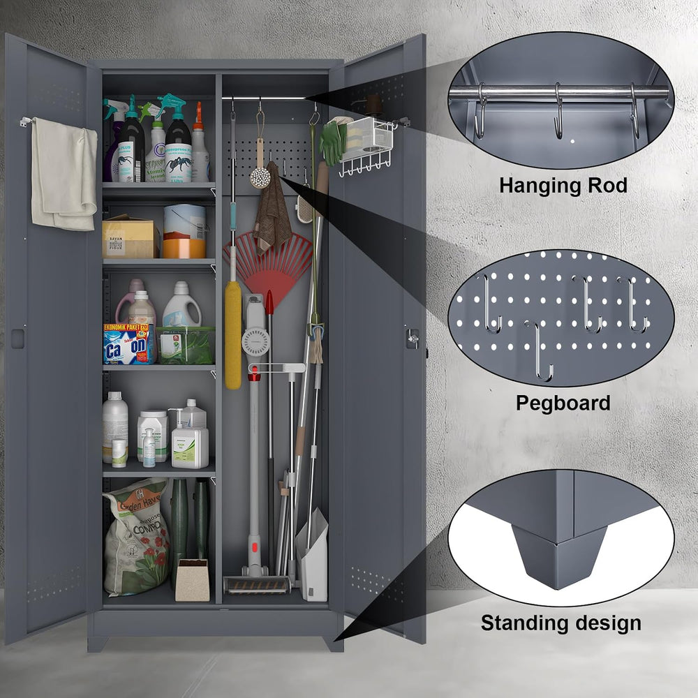 Garage Storage Cabinet, Locking Cabinet with Doors and Shelves, 72.8" Ta...