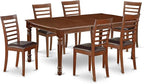 East West Furniture DOML7-MAH-LC 7 Piece Dining Room Table Set Consist of a Rectangle Wooden Table with Butterfly Leaf and 6 Faux Leather Kitchen Dining Chairs, 42x78 Inch, Mahogany