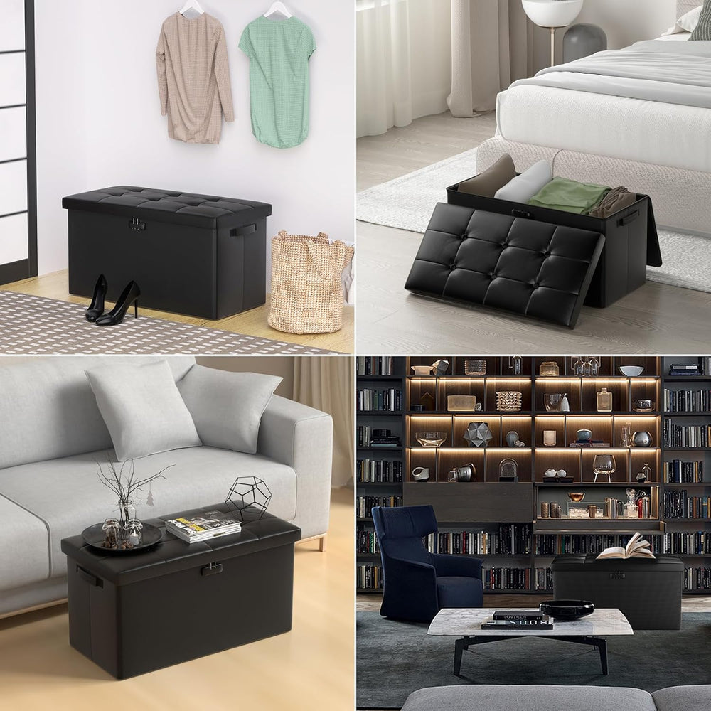 DocSafe Storage Ottoman Bench with Lock,Fireproof 30 Inches Folding Bench Foo...
