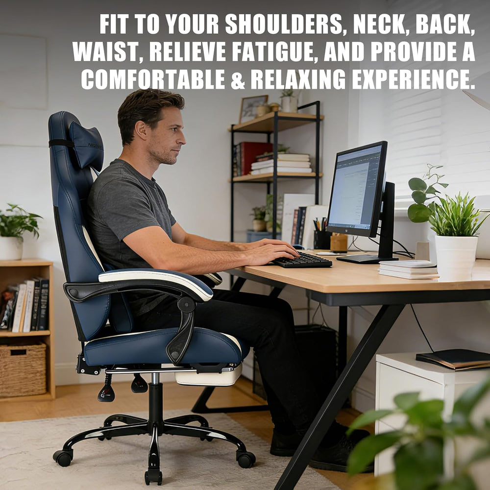 Gaming Chair with Footrest and Massage Lumbar Support, Ergonomic Computer Gam...