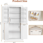 Jocoevol Corner Cabinet, Kitchen Pantry Storage Cabinet with 4 Doors and Shelves, Tall Food Pantry Storage Cabinet Farmhouse Furniture for Kitchen Dining Room, White