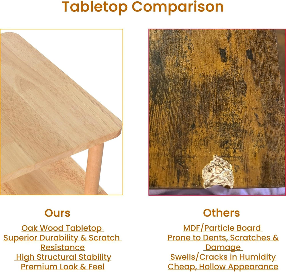 Solid Wood Side Table, Small Retro End Table, Narrow Couch Side Table with St...